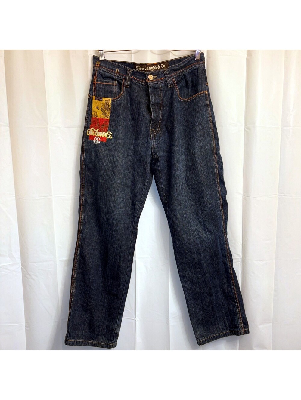 5ive Jungle & Co. Men's Straight Jeans Size 32 Blue Embroidered Graphics